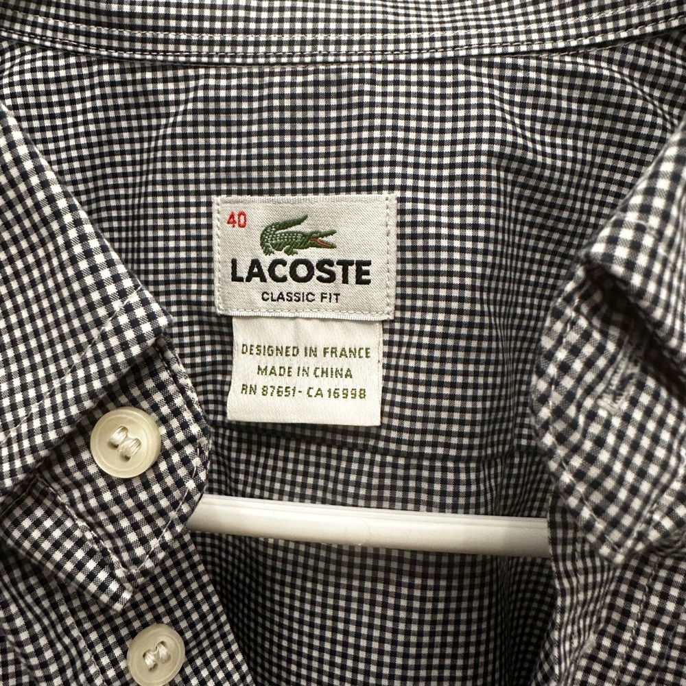 Lacoste Men's Navy and White Gingham Shirt